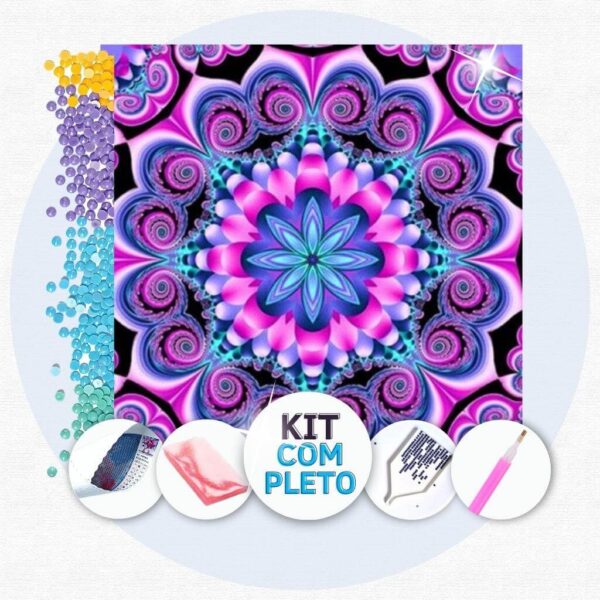30x30cm - Mandala Magenta - Kit Pintura Diamante