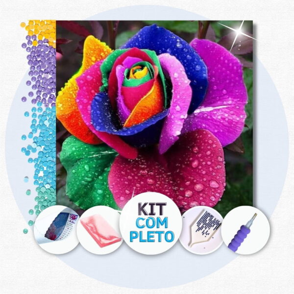 10-1 30x30cm - A Rosa Colorida - Kit Pintura Diamante