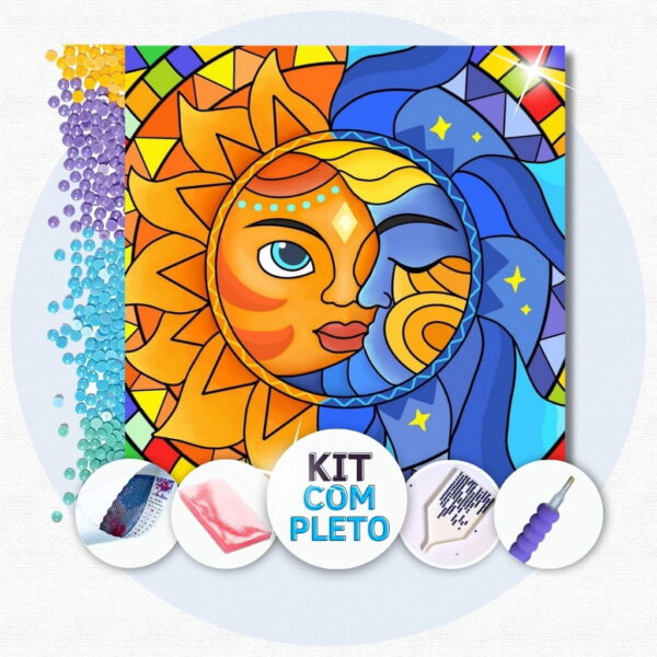15 30x30cm - Mandala Sol e Lua Desenho - Kit Pintura Diamante
