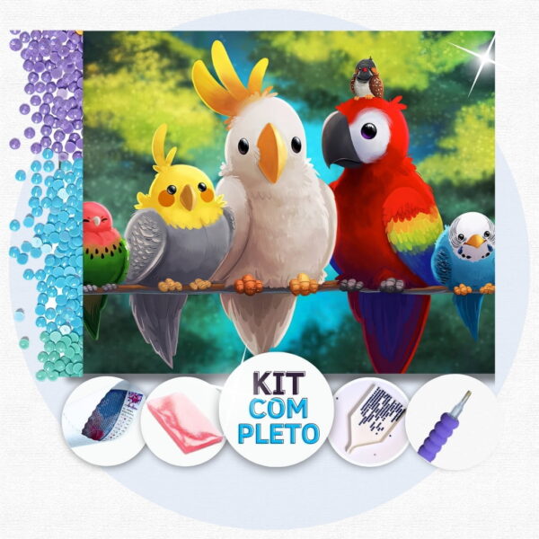 Reunião dos Pássaros - Kit Pintura com Cristais