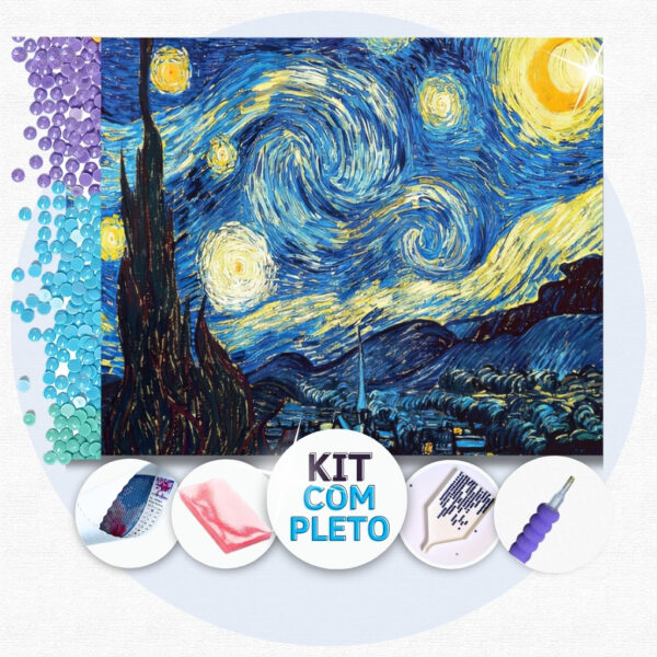 30x25cm - Van Gogh Noite Estrelada - Kit Pintura Diamante