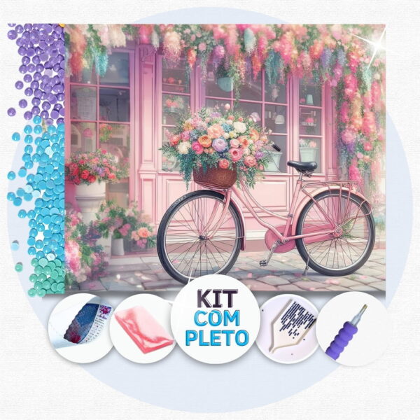 Bicicleta Rosa Romântica - Kit Pintura com Cristais