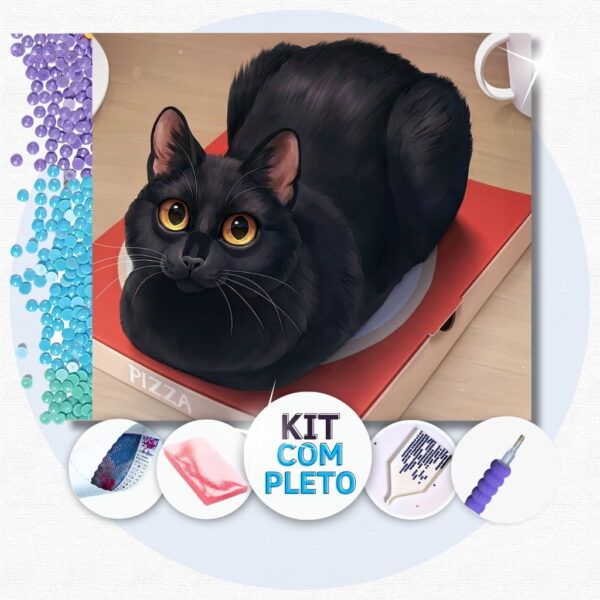 39 Gato Preto Pãozinho - Kit Pintura com Cristais