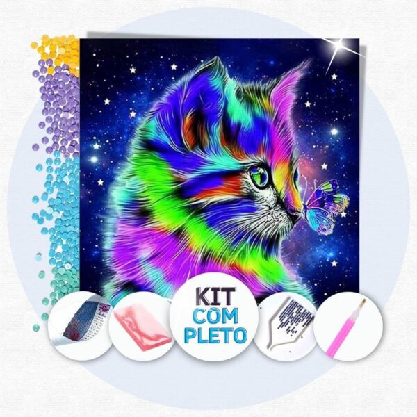 30x30cm - Gatinho Estrelado - Kit Pintura Diamante