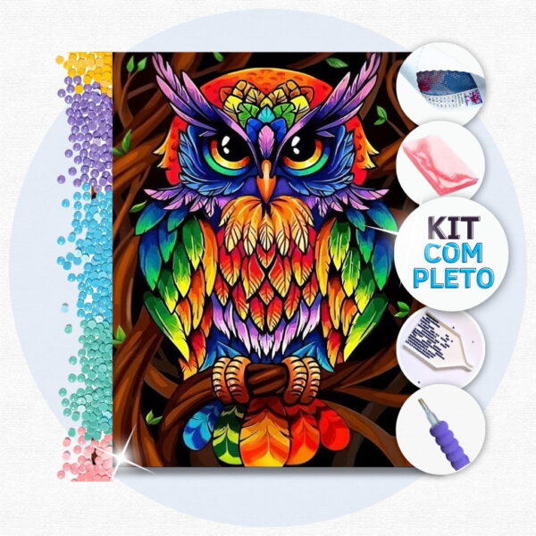 Coruja Moderna - Kit Pintura com Cristais