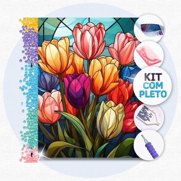 43 Vitral Tulipas - Kit Pintura com Cristais