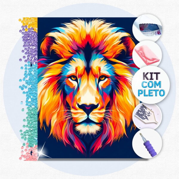 30x25cm - Leão Poderoso - Kit Pintura Diamante