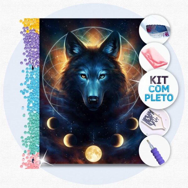 30x25cm - Lobo Astronômico - Kit Pintura Diamante