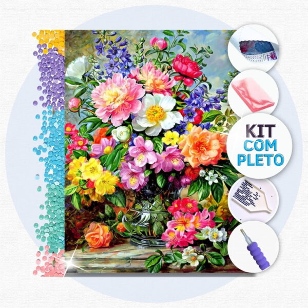Vaso Flores Elegantes - Kit Pintura com Cristais