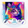 40x40cm - Gato Psicodélico Florido - Kit Pintura Diamante
