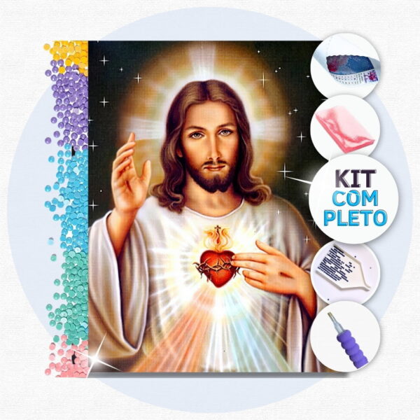 60 Sagrado Coração de Jesus - Kit Pintura com Cristais