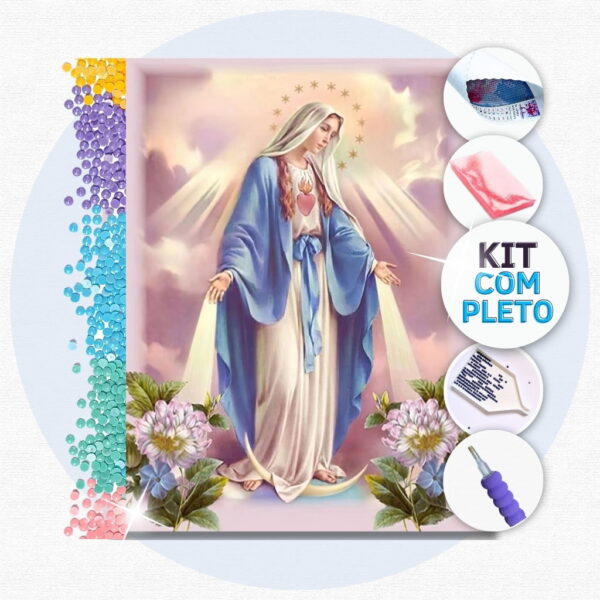 40x30cm - Virgem Maria Iluminando - Kit Pintura Diamante