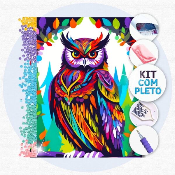 Coruja Colorida - Kit Pintura com Cristais