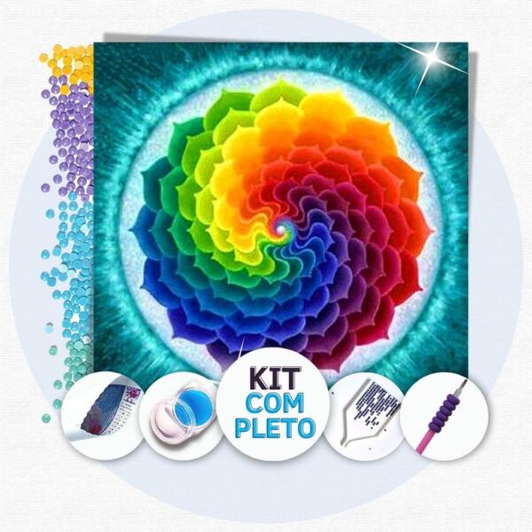 7 40x40cm - Mandala Colorida - Kit Pintura Diamante