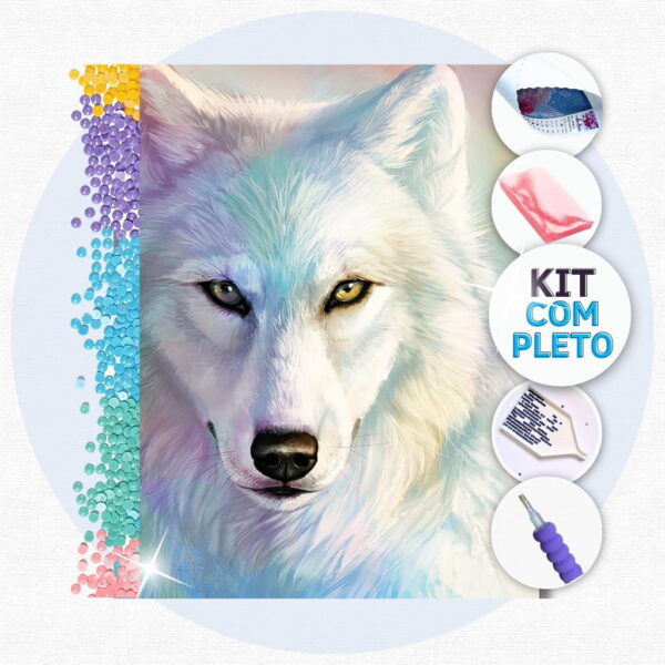 Lobo Branco - Kit Pintura com Cristais