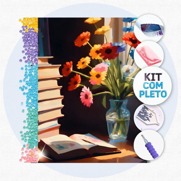 75 40x30cm - Uma Tarde de Leitura - Kit Pintura Diamante