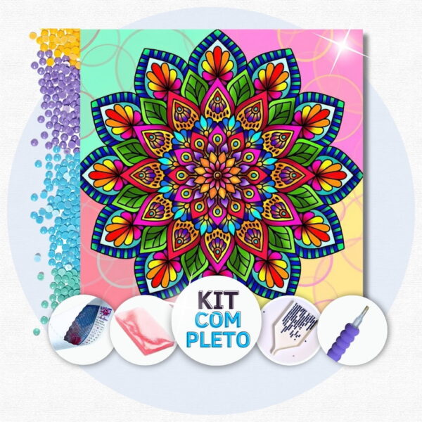 9-1 30x30cm - Mandala Algodão - Kit Pintura Diamante
