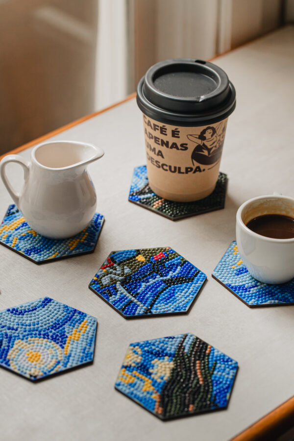 7 Peças – Van Gogh Mosaico – Kit Porta-copos