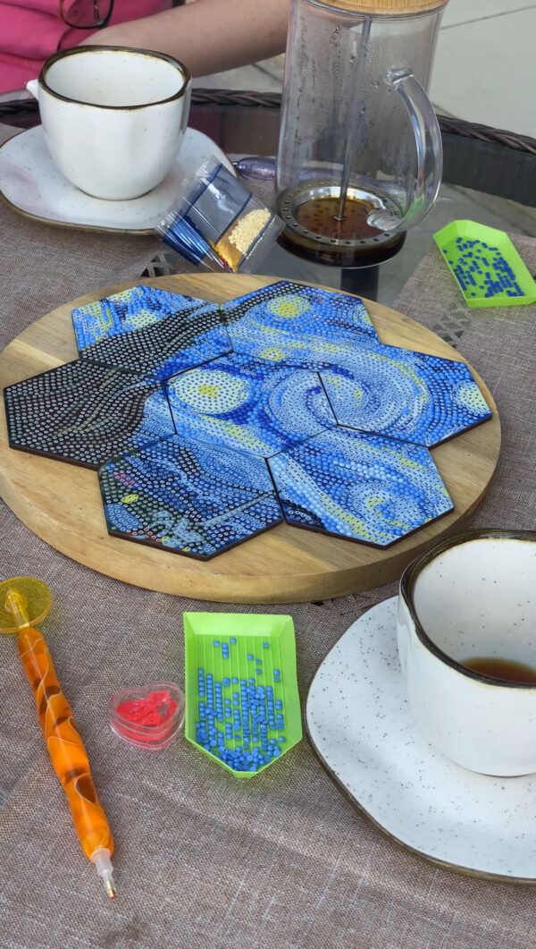 7 Peças – Van Gogh Mosaico – Kit Porta-copos