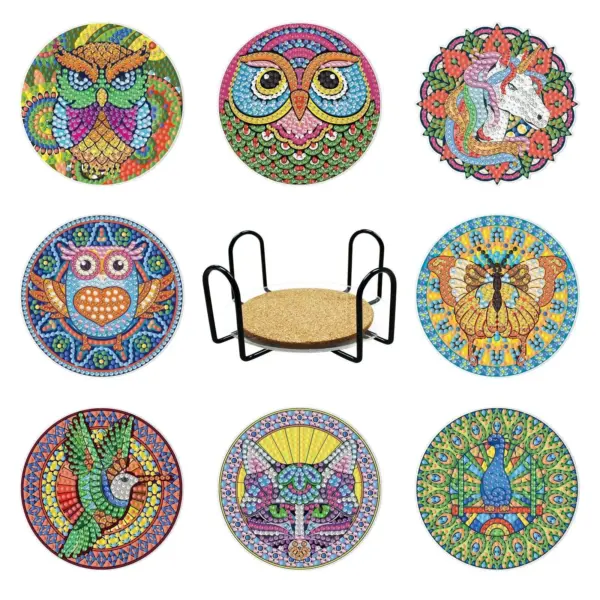 8 Peças – Animais – Kit Porta-copos Pintura Diamante