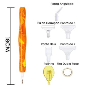 Caneta Ergonômica Laranja + Acessórios Facilitadores
