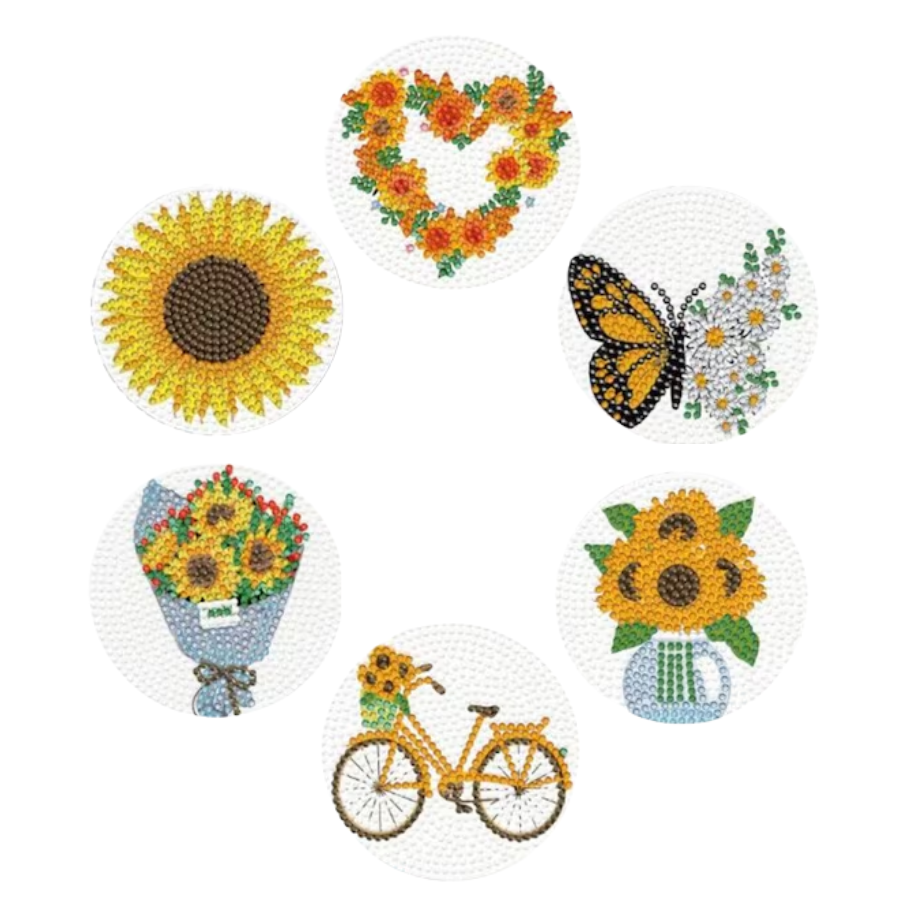 6 Peças – Girassol – Kit Porta-copos