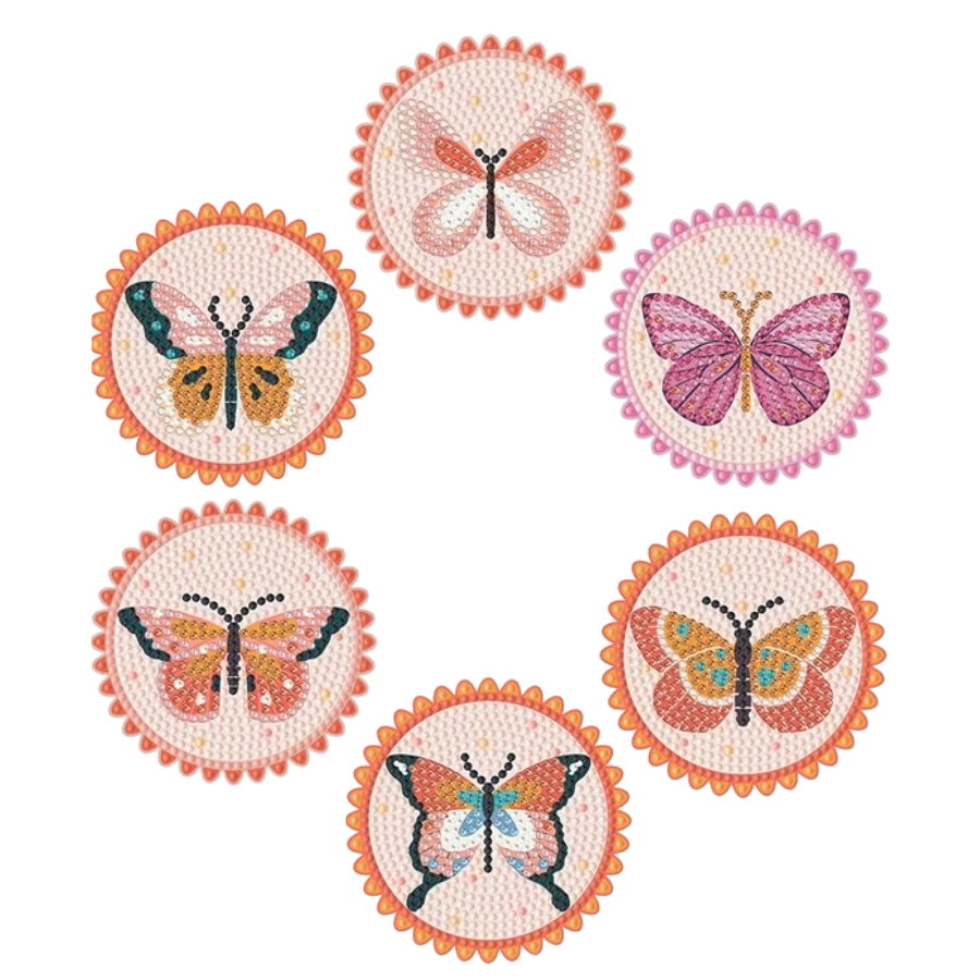 6 Peças – Borboleta – Kit Porta-copos
