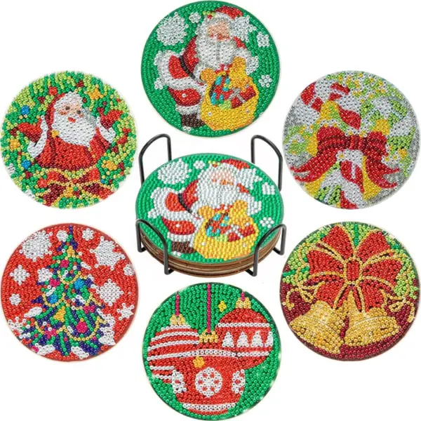 6pc-Diamond-Painting-Coasters-Kits-With-Holder-Christmas-Time-9 6 Peças – Natal Fantástico – Kit Porta-copos