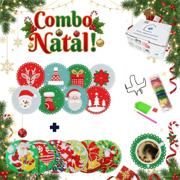 combonatal (Personalizado)(1) 8 e 6 Peças – Combo Natal – 2 Kits Porta-copos