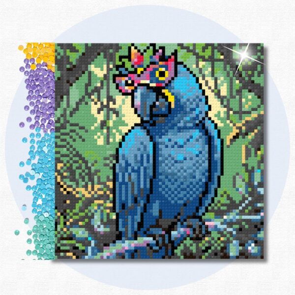 20x20cm – Arara Azul – Kit Pintura com Cristais