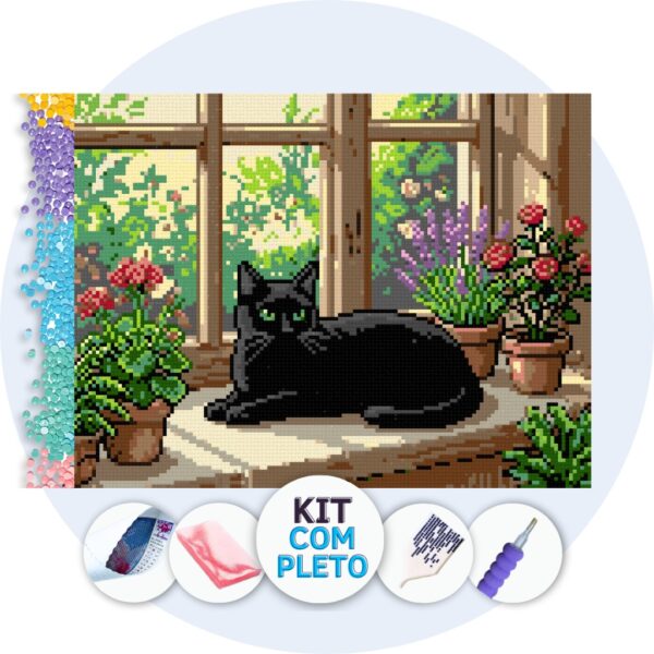 Template Telas Gato na Janela - Kit Pintura com Cristais