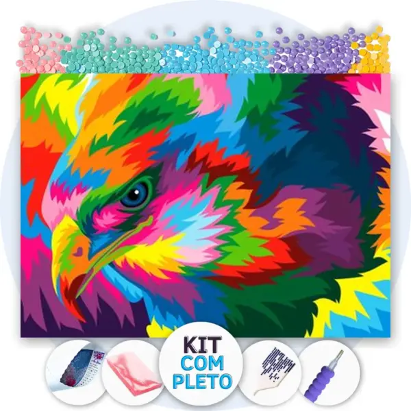 Águia Vibrante em Cores - Kit Pintura com Cristais
