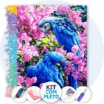 Araras Azuis em Flor - Kit Pintura com Cristais