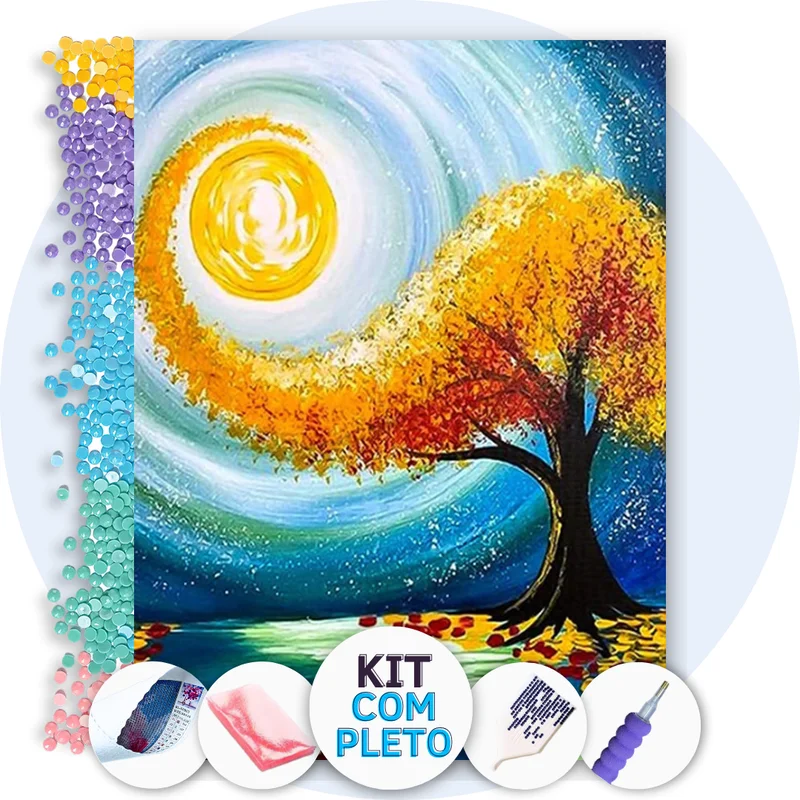 Árvore Amarela Artística – Kit Pintura com Cristais