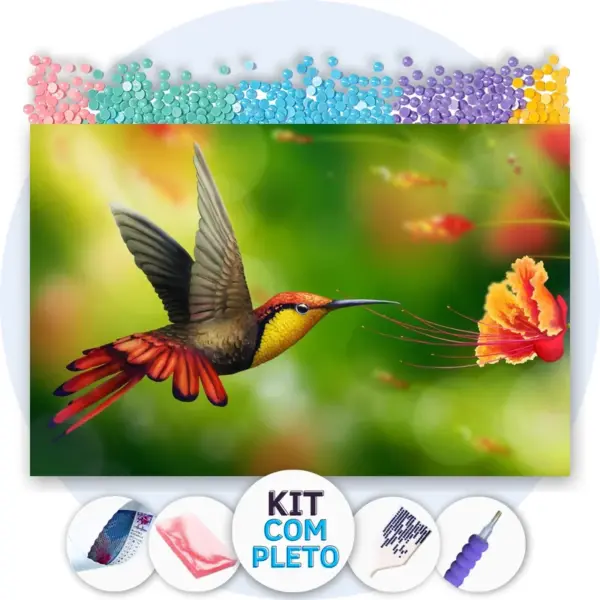 Beija-Flor Delicado - Kit Pintura com Cristais