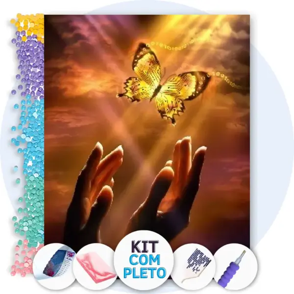 Borboleta Celeste Radiante - Kit Pintura com Cristais