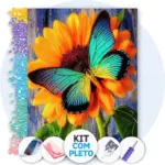 Borboleta no Girassol Vibrante - Kit Pintura com Cristais