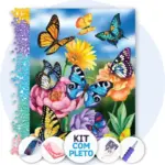 Borboletas entre Flores - Kit Pintura com Cristais