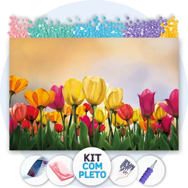 Campo Primaveril de Tulipas - Kit Pintura com Cristais