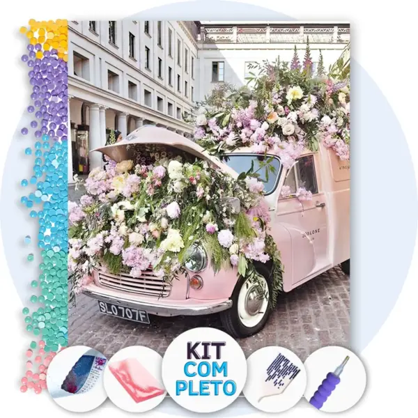 Carro Rosa Delicado - Kit Pintura com Cristais