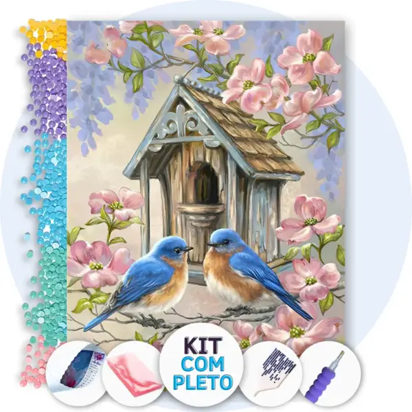 Casal de Passarinhos - Kit Pintura com Cristais