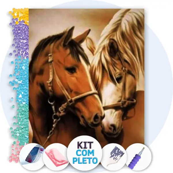 Cavalos Marrons Majestosos - Kit Pintura com Cristais