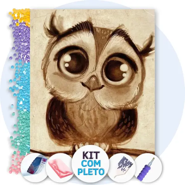 Coruja Marrom Fofa - Kit Pintura com Cristais