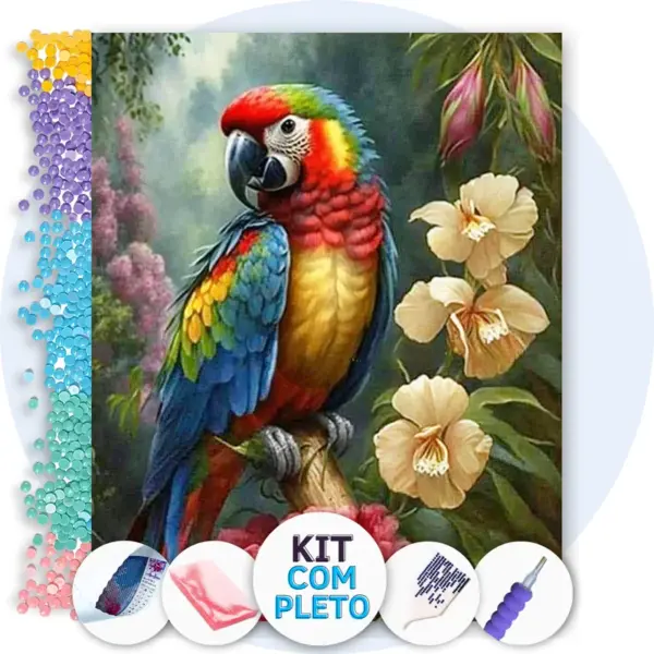 Filhote de Arara Vermelha - Kit Pintura com Cristais