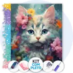 Filhote de Gato Florido - Kit Pintura com Cristais
