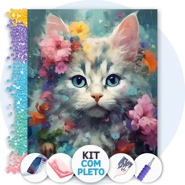 Filhote de Gato Florido - Kit Pintura com Cristais