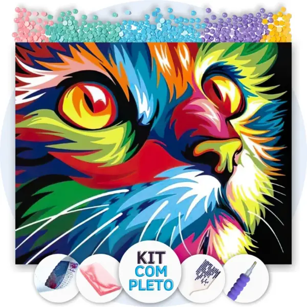Gato Vibrante - Kit Pintura com Cristais