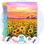 Girassóis ao Pôr do Sol - Kit Pintura com Cristais