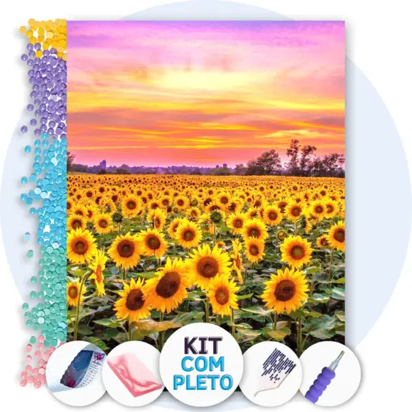 Girassóis ao Pôr do Sol - Kit Pintura com Cristais