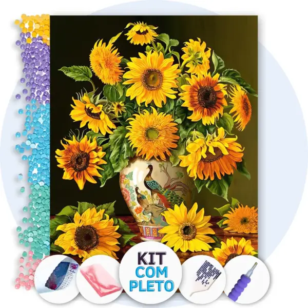Girassóis no Vaso - Kit Pintura com Cristais